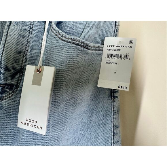 Good American Good Boy Straight Slit Hem Petite Jeans Size 0 or 25 New - Picture 5 of 7